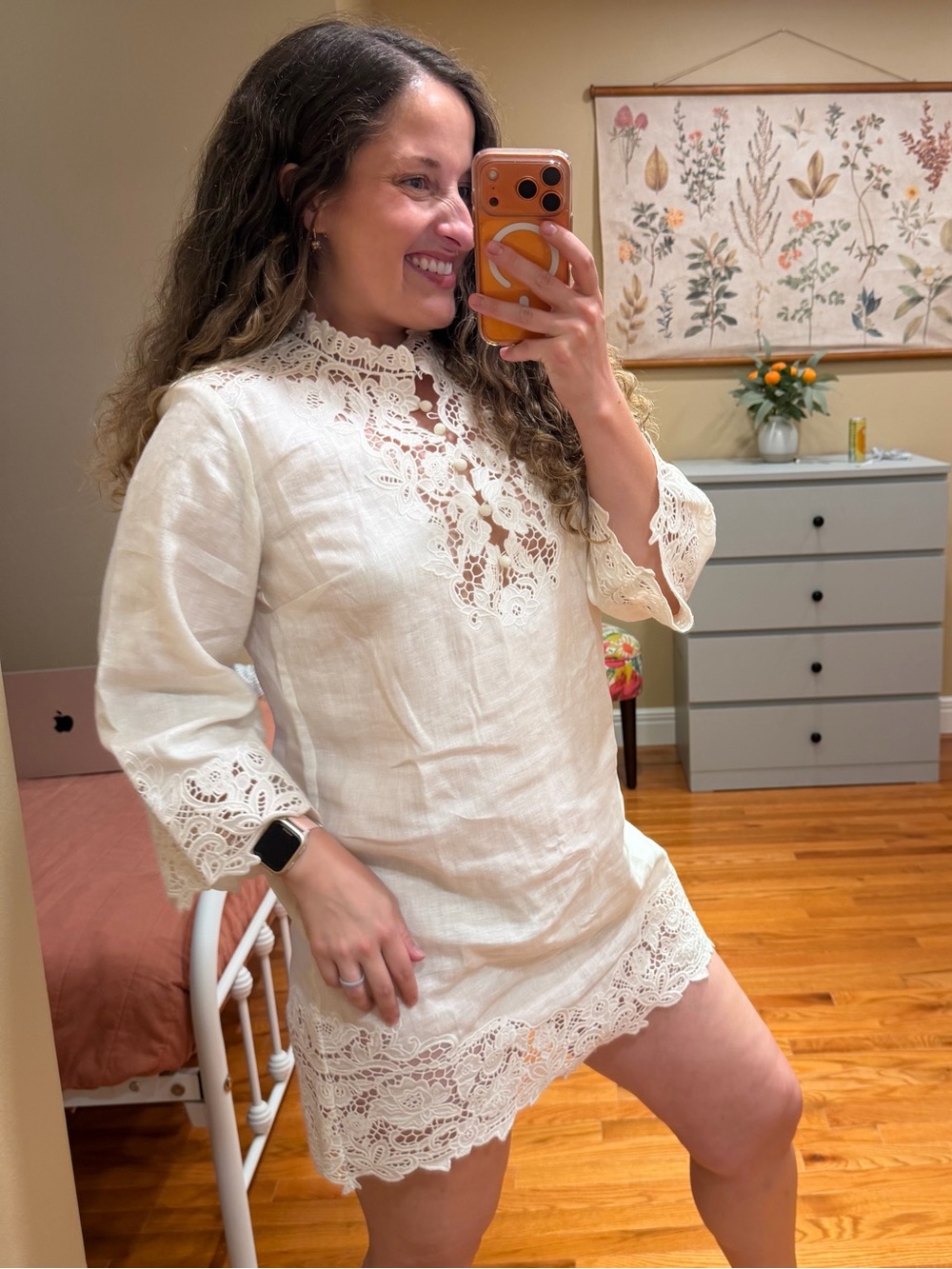 RARE Doen Rochelle Linen Women's White Lace Shift Dress Small